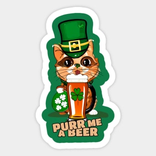 Cute St. Patrick's Day Cat & Beer Sticker